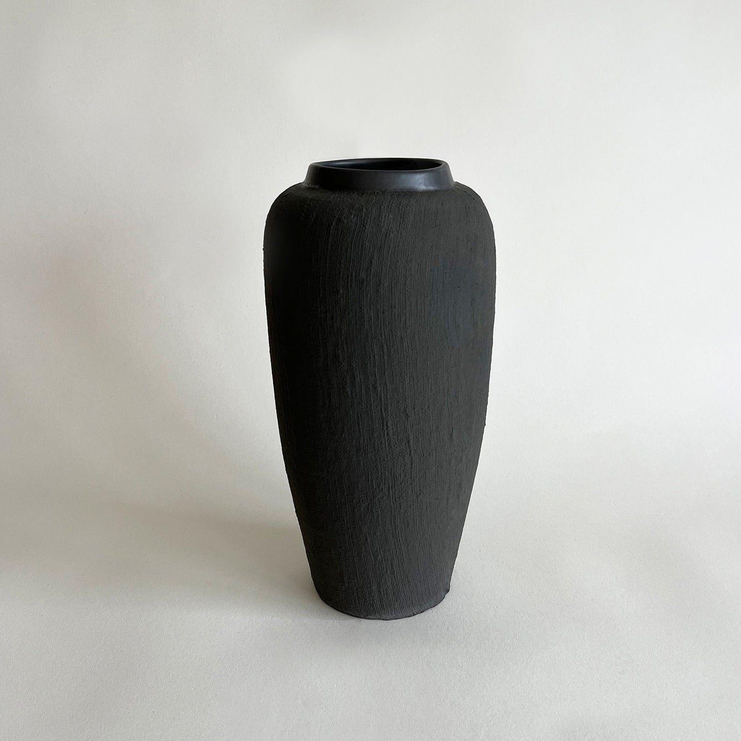 black matte textured organic large vase, handmade ceramic large vase, black sculptural large vase, organic vase