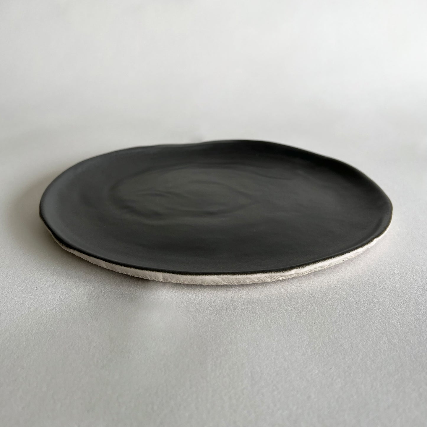 charcoal beige matte textured handmade ceramic dinner plate, large plate, main dish plate