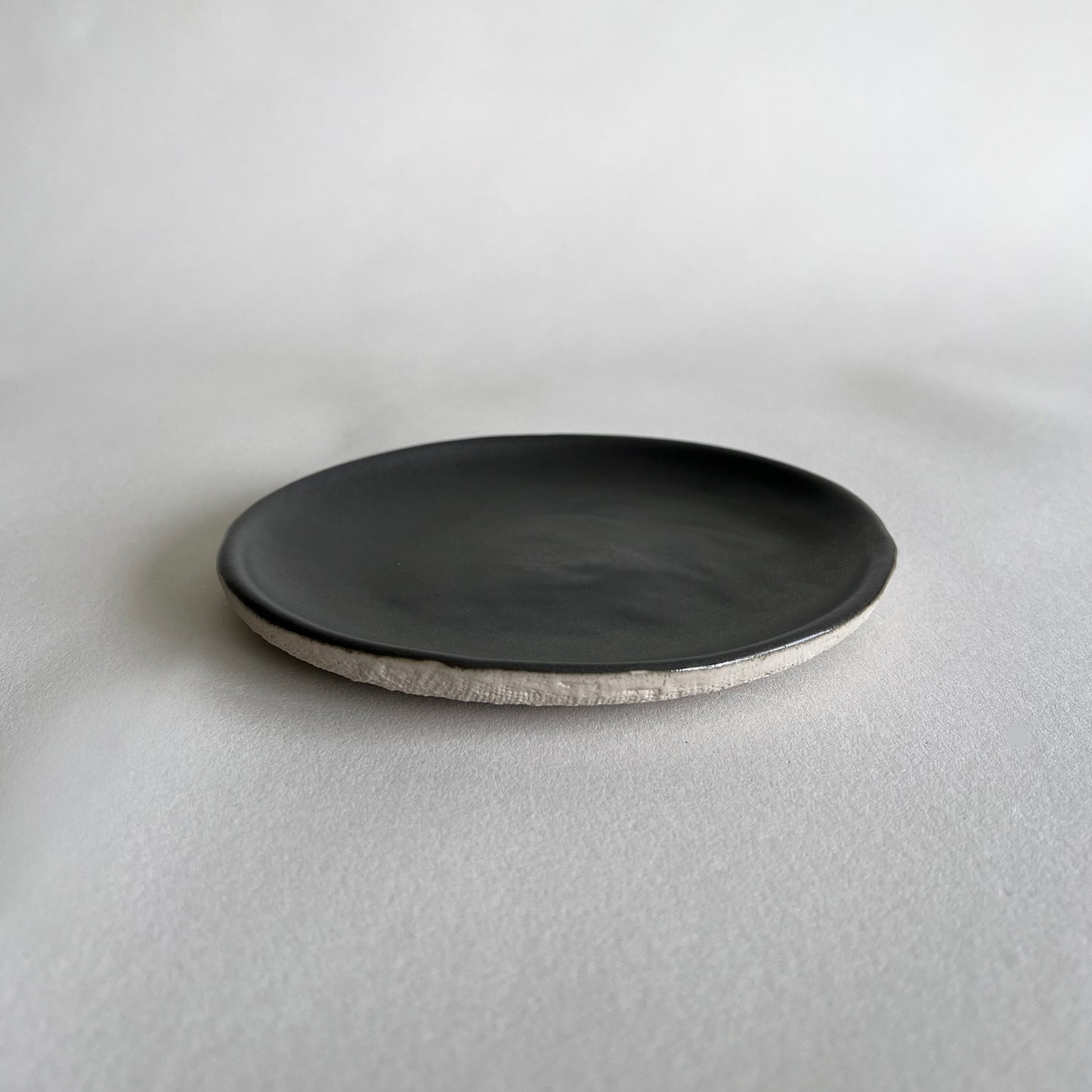 charcoal beige matte textured handmade ceramic dessert plate