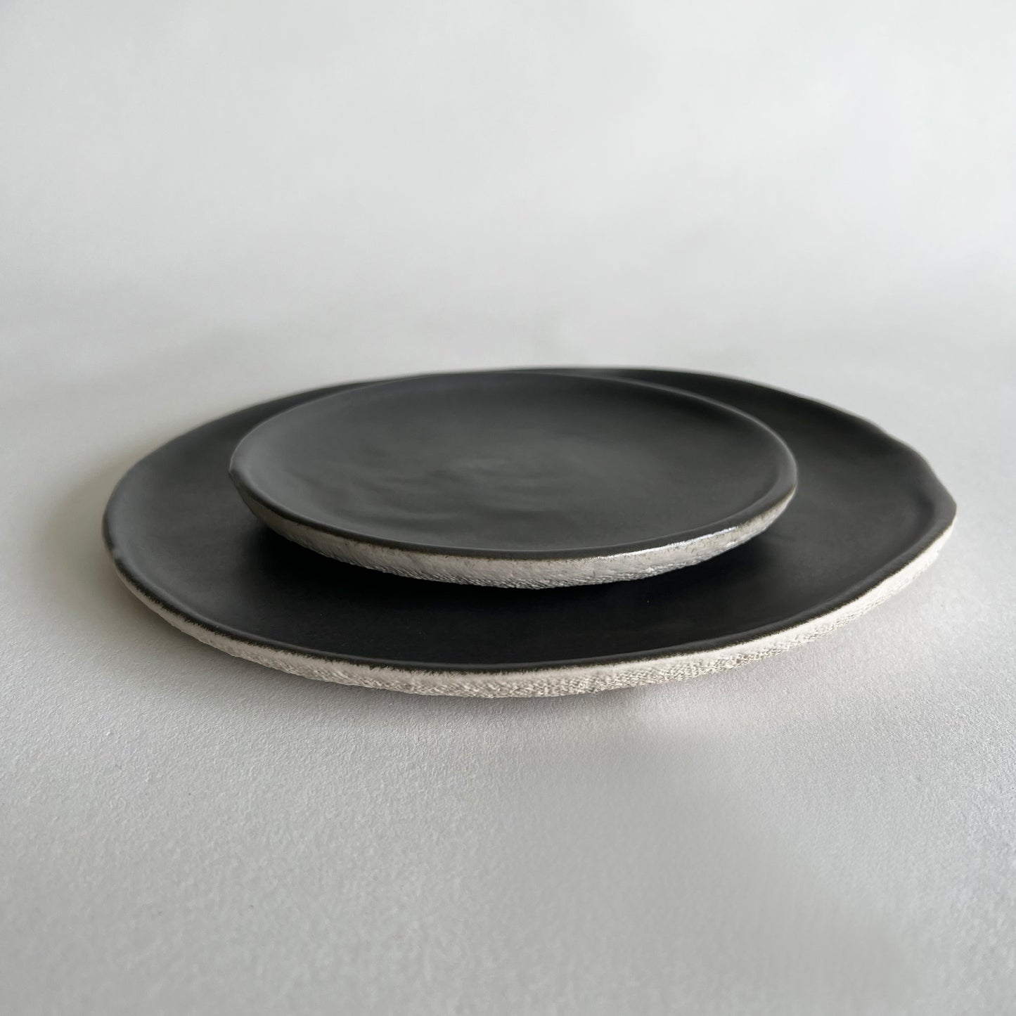 beige charcoal handmade ceramic set of plates, large plate, small plate