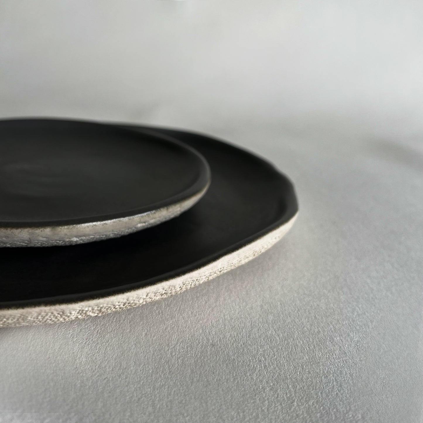 charcoal beige set of 2 plates, handmade ceramic large plate, handmade ceramic small plate