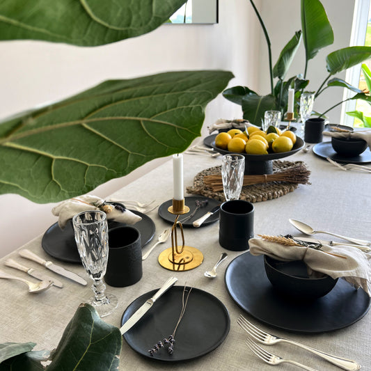 black matte handmade ceramic tableware set of handmade dinner plate, starter plate, dessert plate, fruit bowl, ceramic drinkware, soup bowls