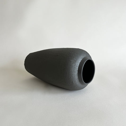 black matte textured handmade ceramic vase, wabi sabi art, sculptural vase, tall ceramic vase