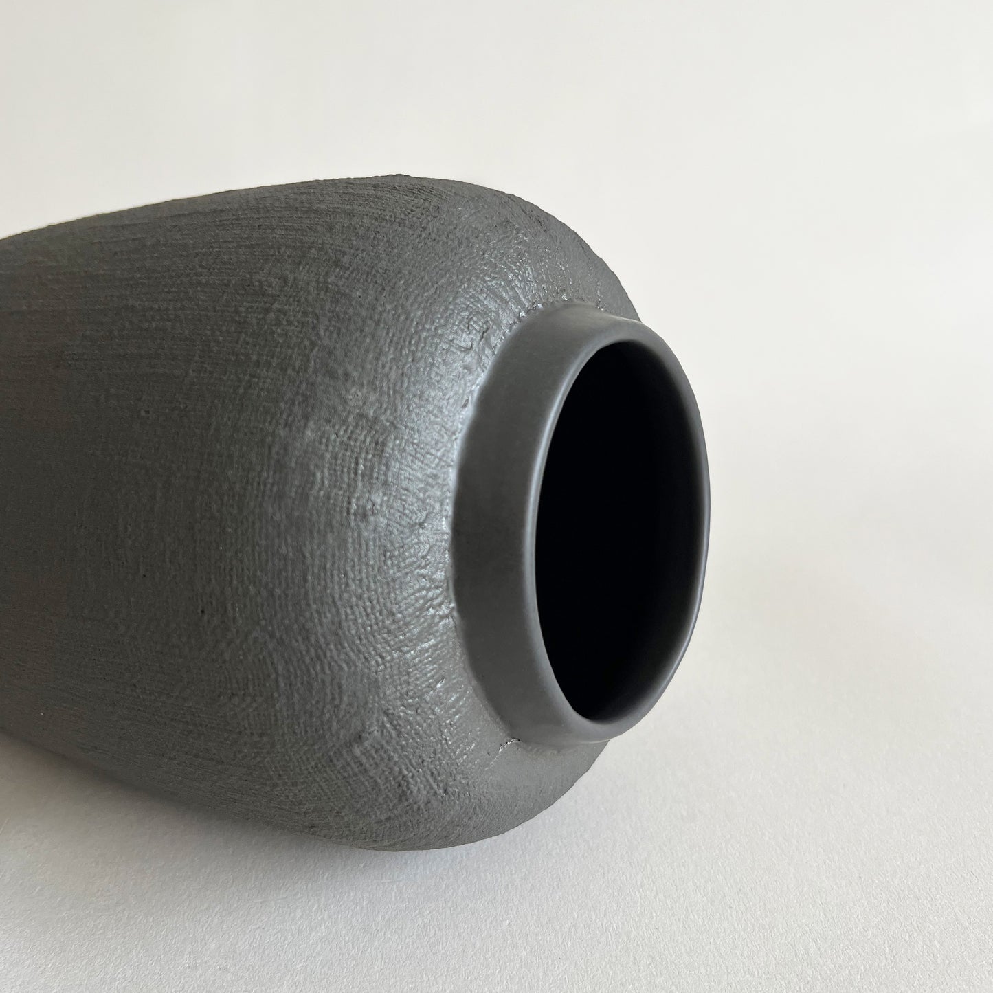 black tall handmade ceramic vase, black textured organic vase, japandi vase