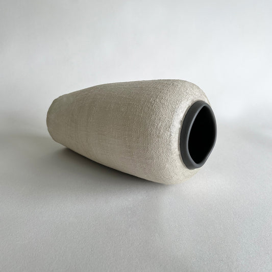 large beige charcoal matte textured handcrafted ceramic vase, stoneware vase, organic vase