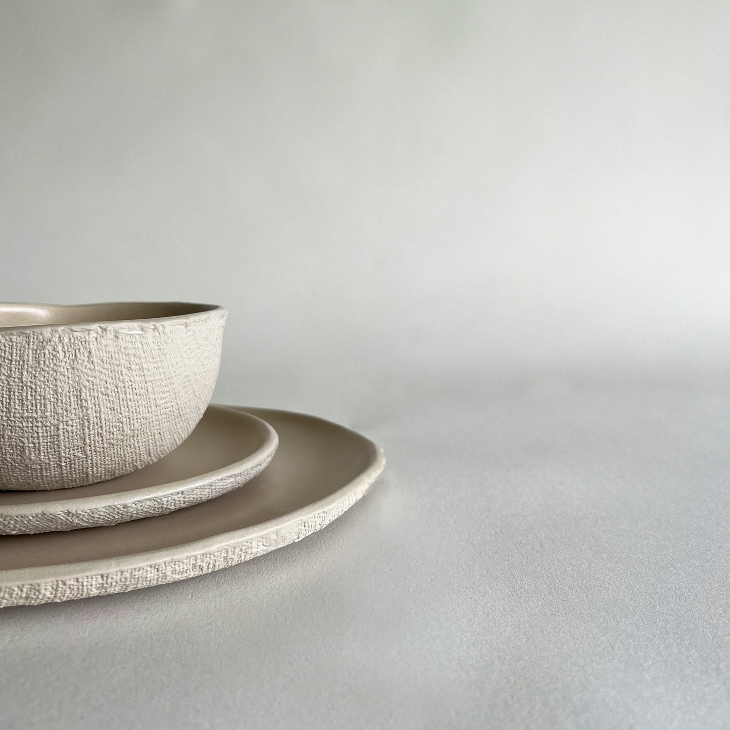 beige matte tableware set, ceramic large plate, ceramic small plate, ceramic soup bowl