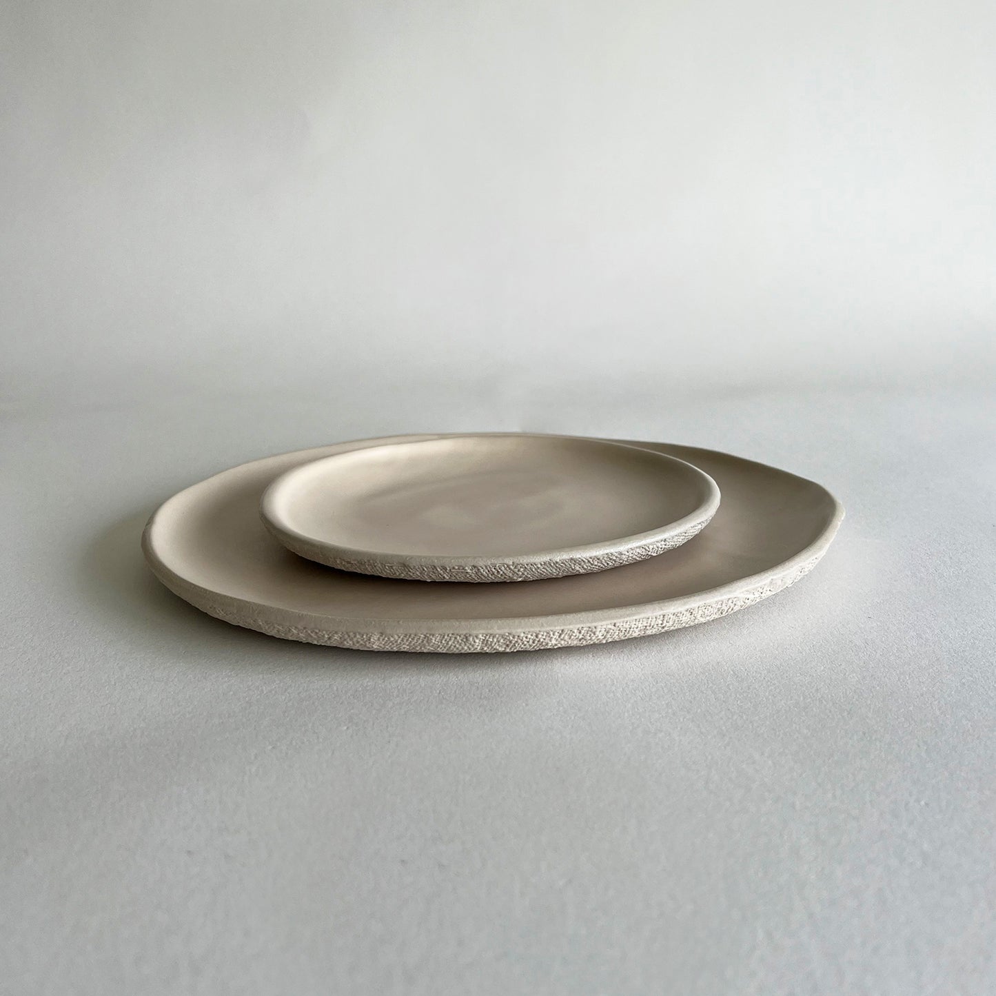 beige matte handmade ceramic tableware set, ceramic dinner plate, ceramic dessert plate, bread and butter plate