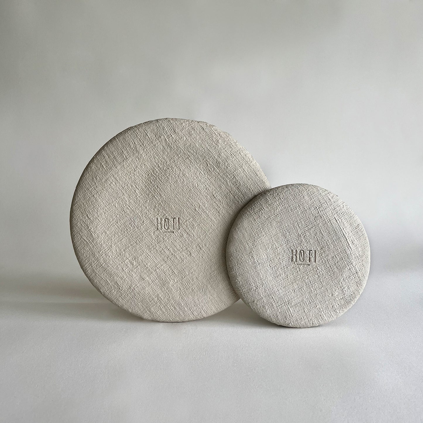 beige textured handcrafted ceramic set of large plate, small plate