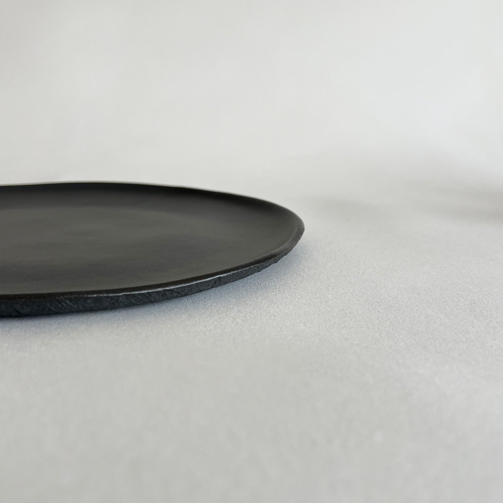 black matte textured handmade ceramic large dinner plate, scandi tableware, matte plate