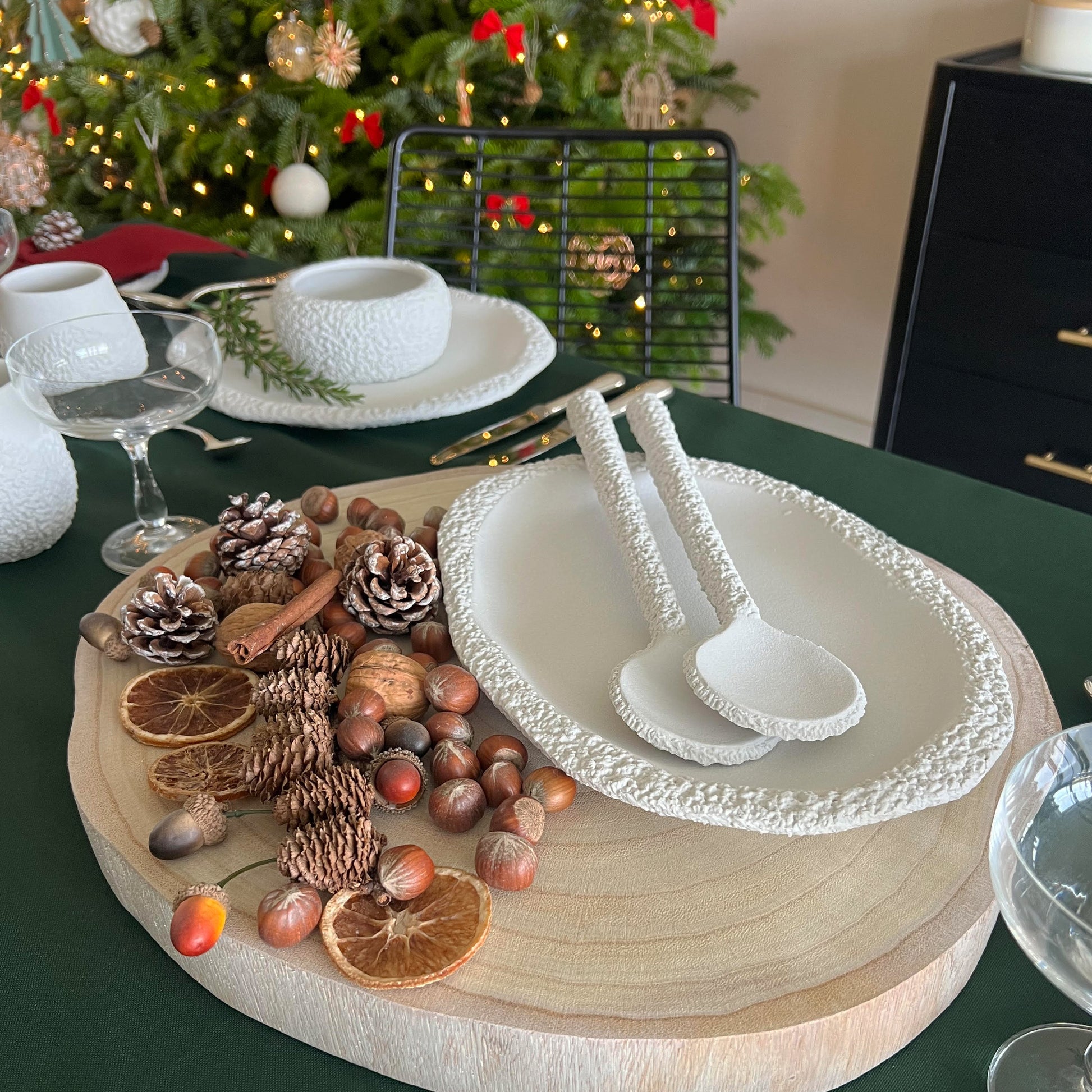 white handmade ceramic platter with spoons