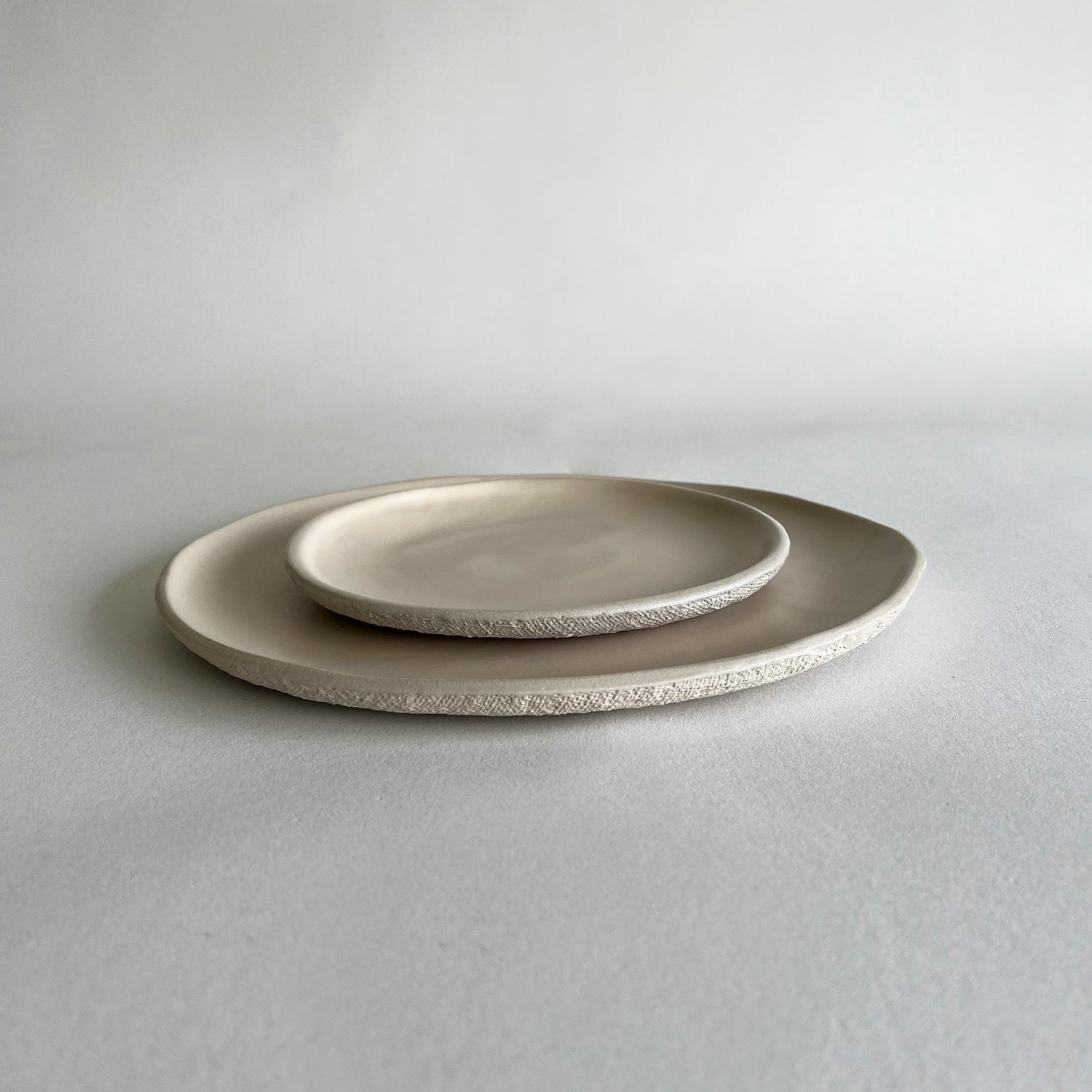 beige matte handmade ceramic tableware set, ceramic dinner plate, ceramic dessert plate, bread and butter plate